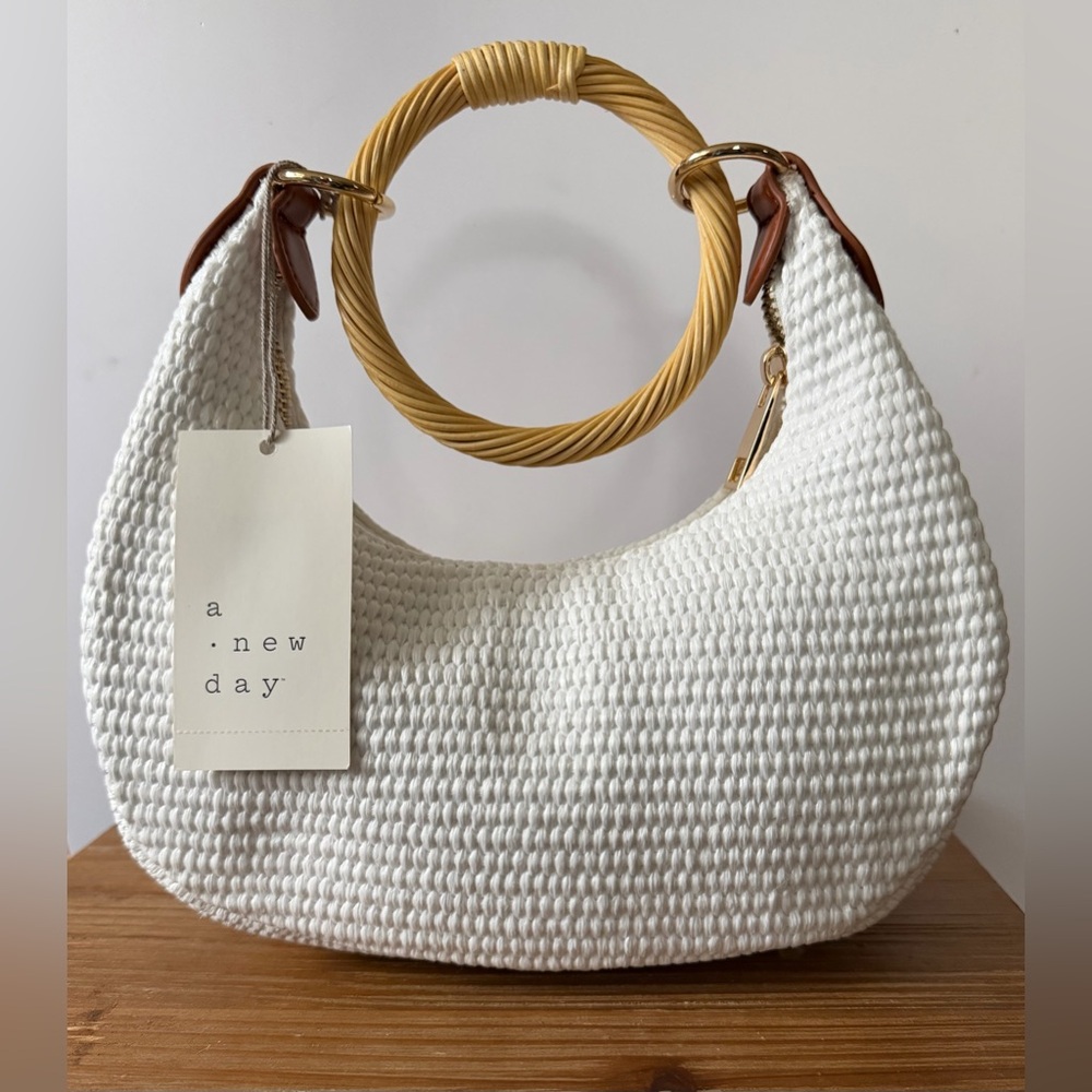 A New Day White Woven Ring-Handle Bag